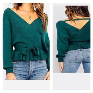 Teal V-Neck Wrap Sweater